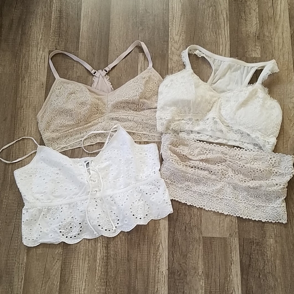 Aerie 3 Bralettes & Eyelet Lace Peplum Crop Top XL - Picture 2 of 14